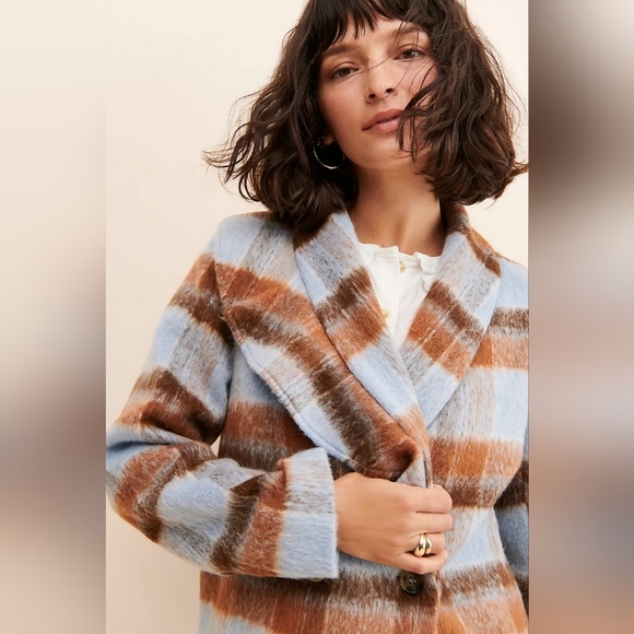 Anthropologie If By Sea Plaid Ruffled Overcoat Small - Picture 11 of 11